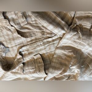 Plaid Button-Up Shirt in Beige and White